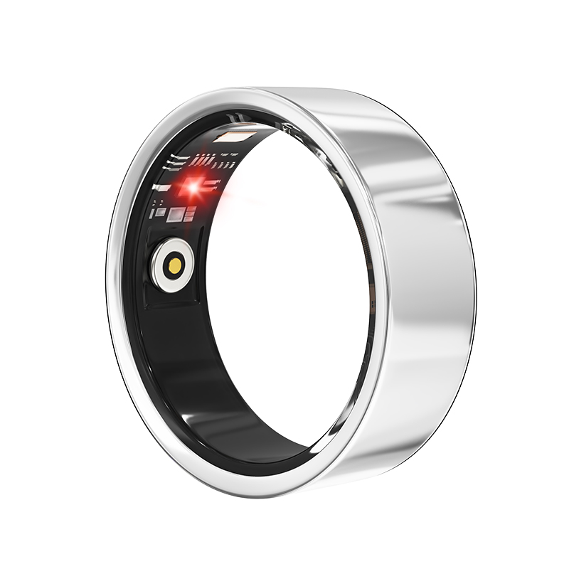 FoodTrack Loop smart ring with polished silver finish and embedded sensors